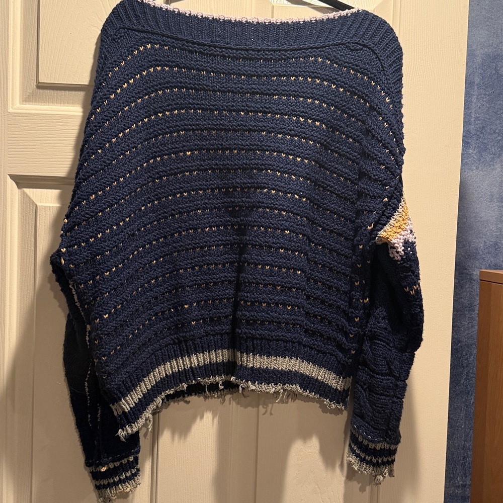 Free People Navy and Pink Patterned Sweater - Picture 3 of 5